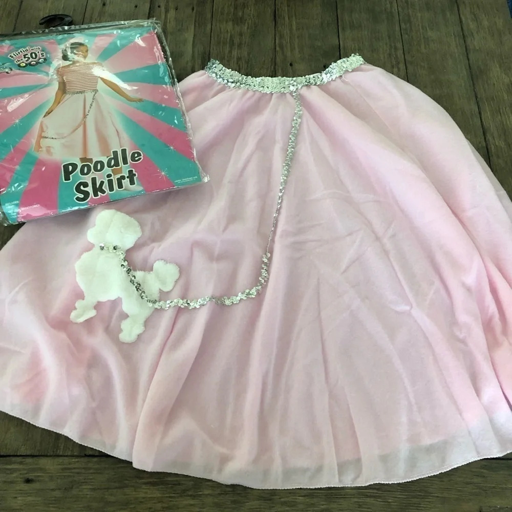 50s Ladies Pink Sequin Trim Poodle Skirt Costume